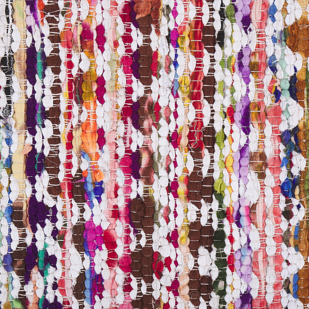 Tappeto tappetino Multicolore Poliestere Cotone 80 x 150 cm Motivo Geometrico Rettangolare Intrecciato a Mano Boho