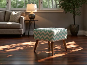 Poggiapiedi in Cotone color Verde Menta con Gambe in Legno Motivo Orientale stile etnico