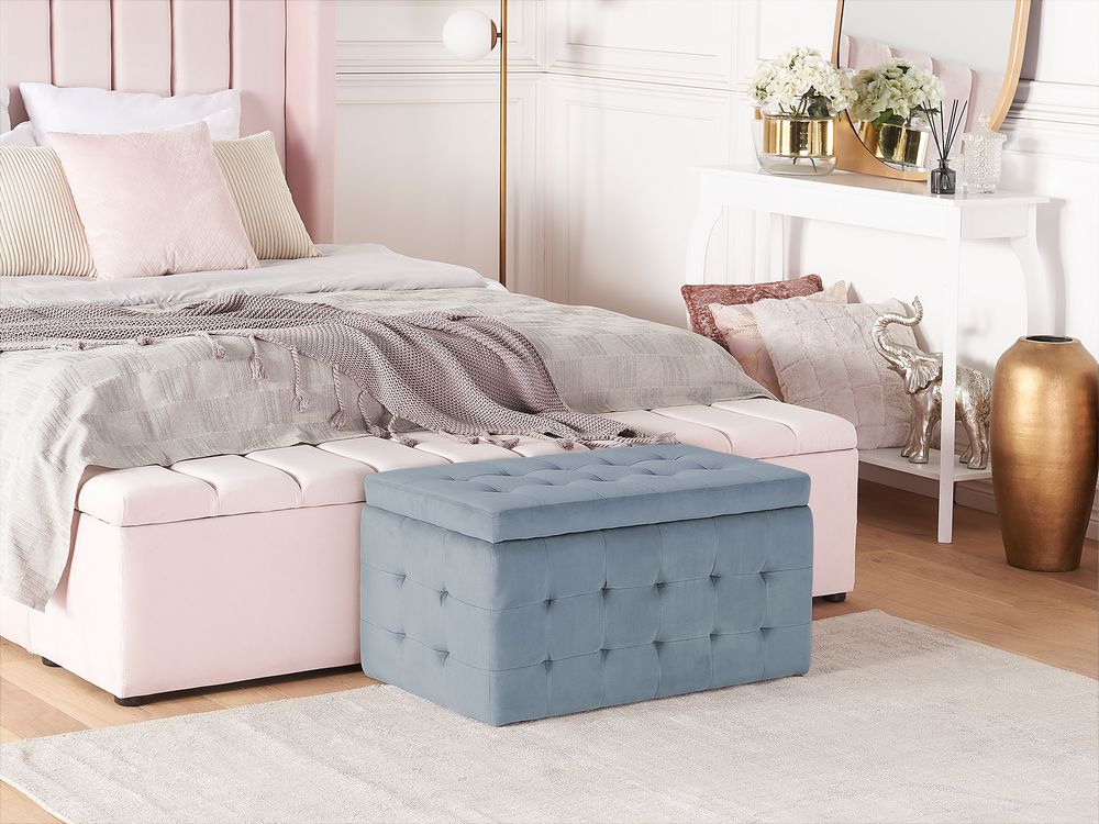 Pouf Cassapanca Imbottito in Velluto di colore Grigio Stile Chesterfield moderno contemporaneo