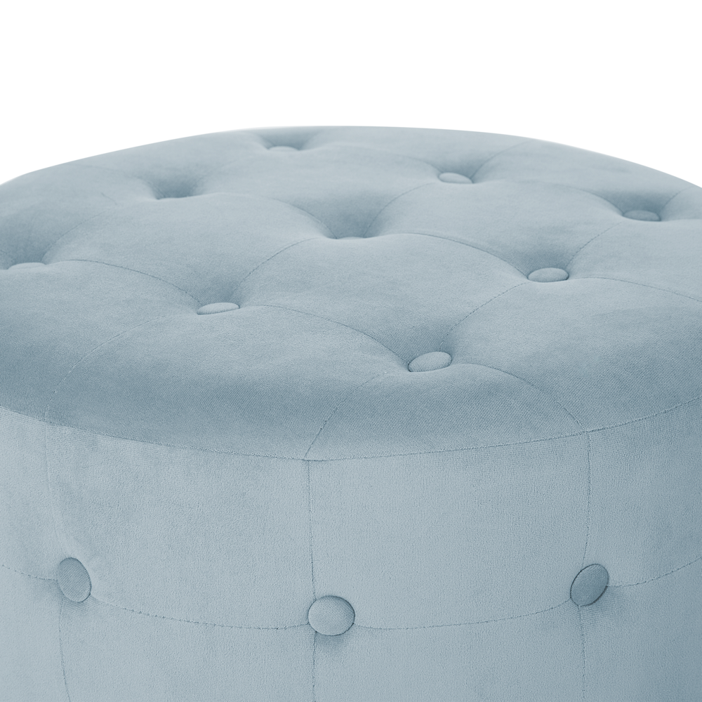 Poggiapiedi rotondo in velluto grigio con rivestimento capitonnè