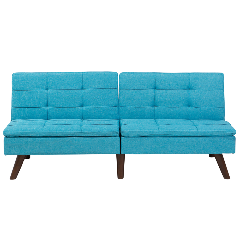 Divano letto blu 3 posti trapuntato tappezzeria Click Clack gambe in metallo con schienale diviso