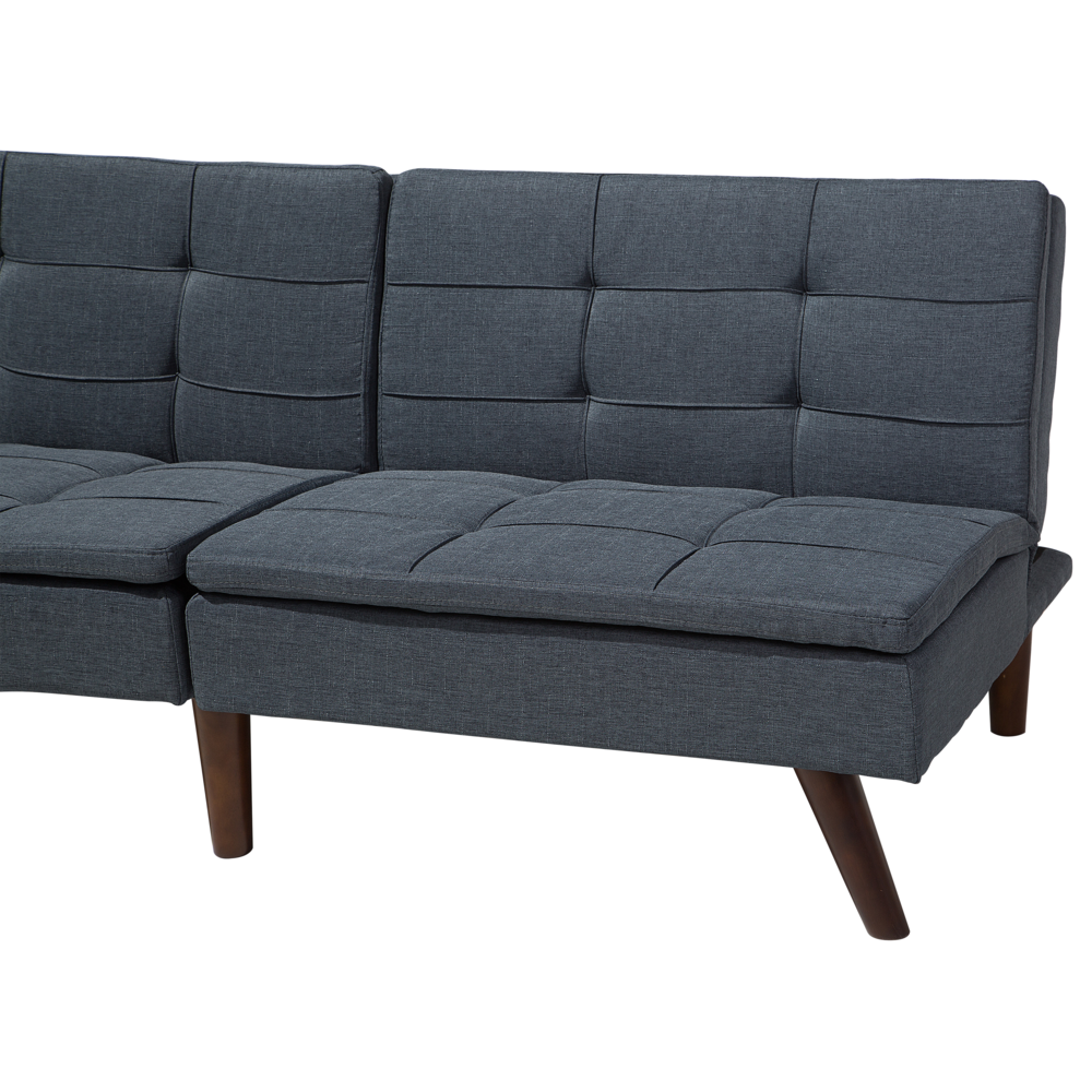 Divano letto grigio 3 posti trapuntato tappezzeria Click Clack Split indietro gambe in metallo