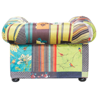 Poltrona Tessuto Multicolore Braccioli a voluta con inserti Giallo Patchwork Eclettico