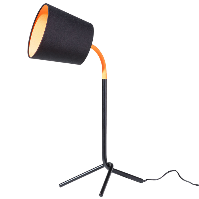 Lampada da Tavolo Nera con Base Treppiede in Metallo Arancio 42H cm Lampada da Notte di Design Moderno
