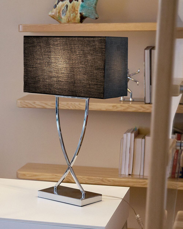 Lampada da Tavolo Metallo Argento Nero Paralume Rettangolare 62H cm Soggiorno Moderno