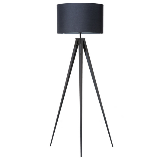 Lampada da Terra paralume in policotone Nero 156H cm Nero Gambe Treppiede in Metallo Paralume Tamburo Moderno