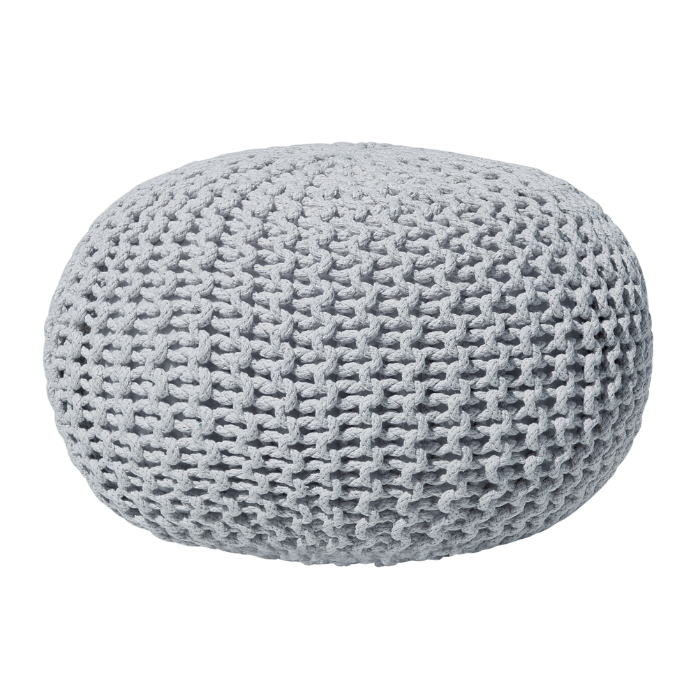 Pouf ottomana grigio chiaro in cotone lavorato a maglia perline EPS riempimento rotondo piccolo poggiapiedi 40 x 25 cm
