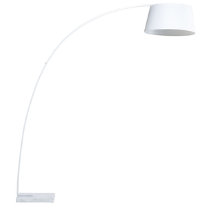 Lampada da terra in metallo bianco 234 cm con struttura curva paralume in policotone paralume a tamburo con base in marmo dal design moderno