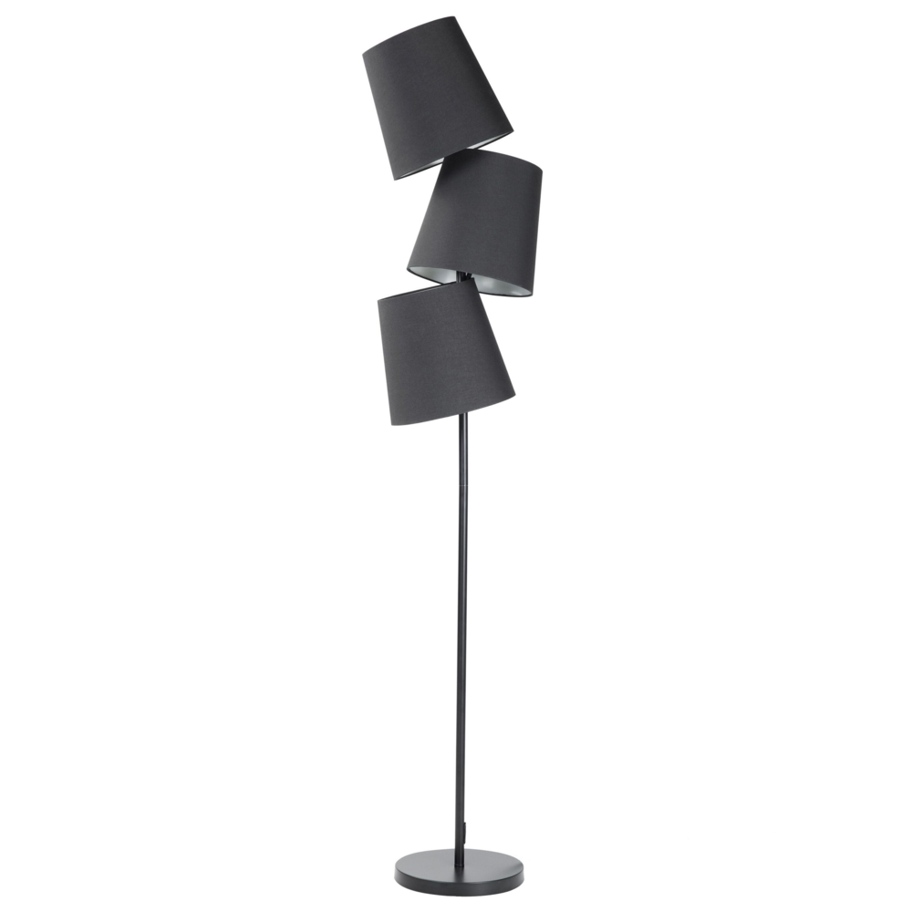 Lampada da Terra Nero Metallo 164 cm Triplo Poliestere Paralume Classico Design Moderno