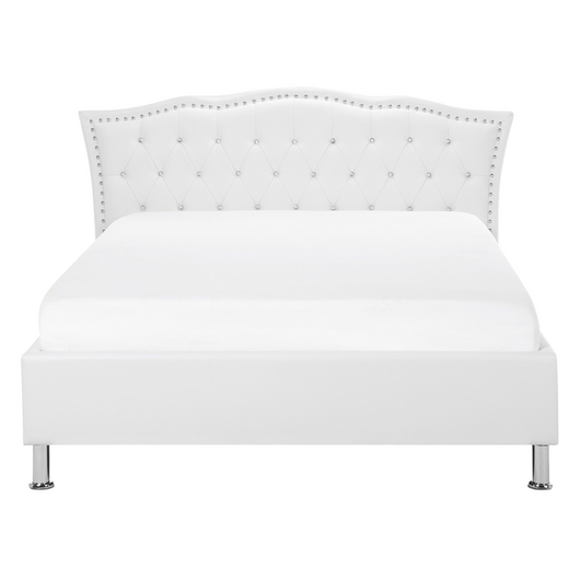 Letto matrimoniale in ecopelle bianca 140 x 200 cm 6 struttura imbottita con rifiniture per la testa dei chiodi con contenitore