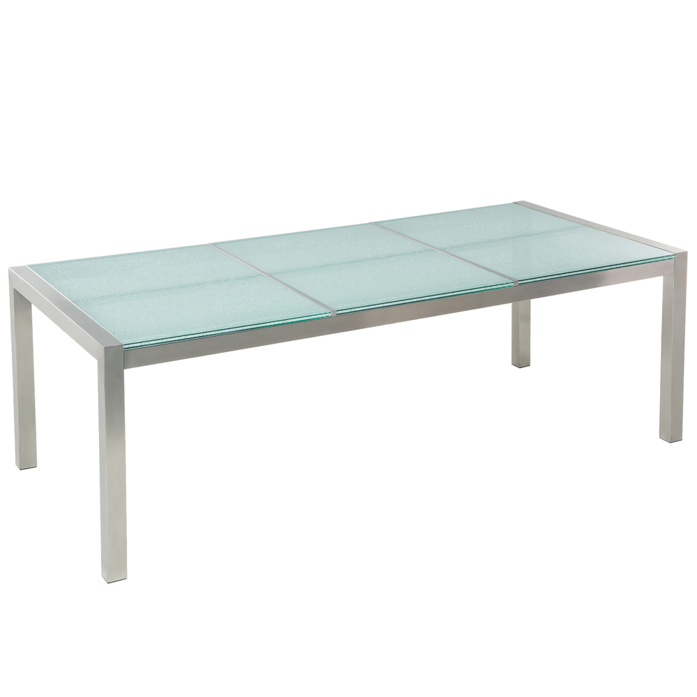 Set da pranzo da giardino grigio con piano in vetro screpolato 8 posti 220 x 100 cm