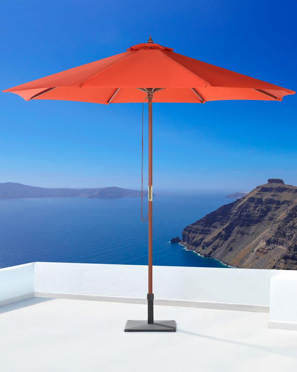 Ombrellone da Giardino Tessuto Rosso ø 270 x 254H cm Betulla Palo Pieghevole Esterno Moderno