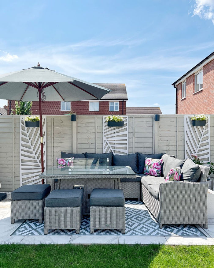 Ombrellone da Giardino Tessuto Grigio ø 270 x 254H cm Palo Betulla Pieghevole Esterno Moderno