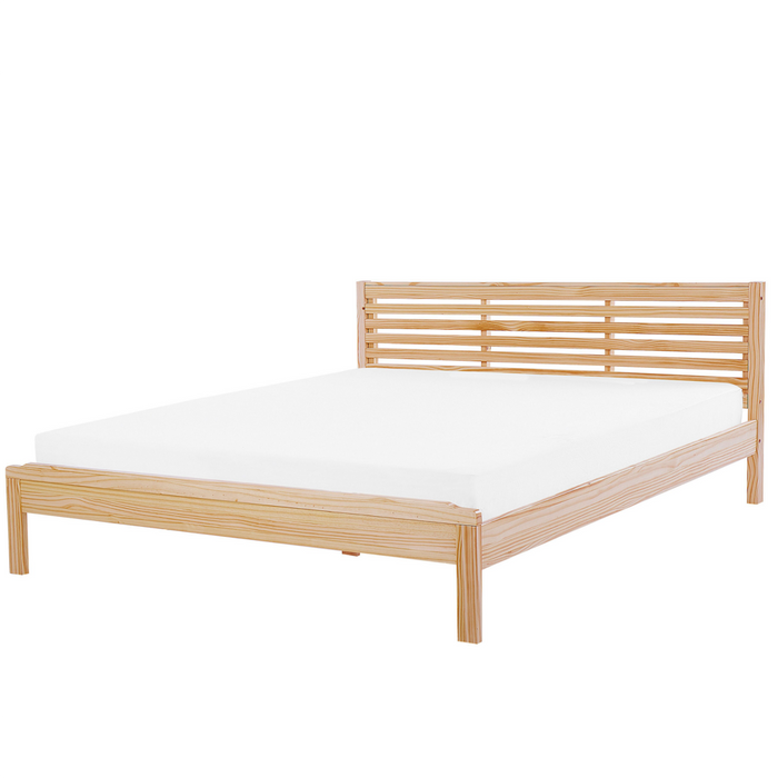 Letto in legno chiaro 180 x 200 cm testiera letto a doghe