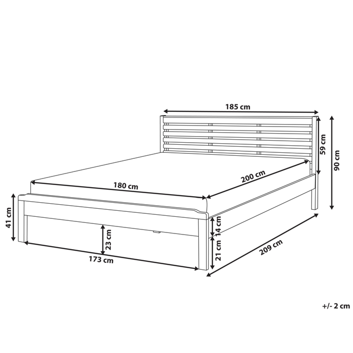 Letto in legno chiaro 180 x 200 cm testiera letto a doghe