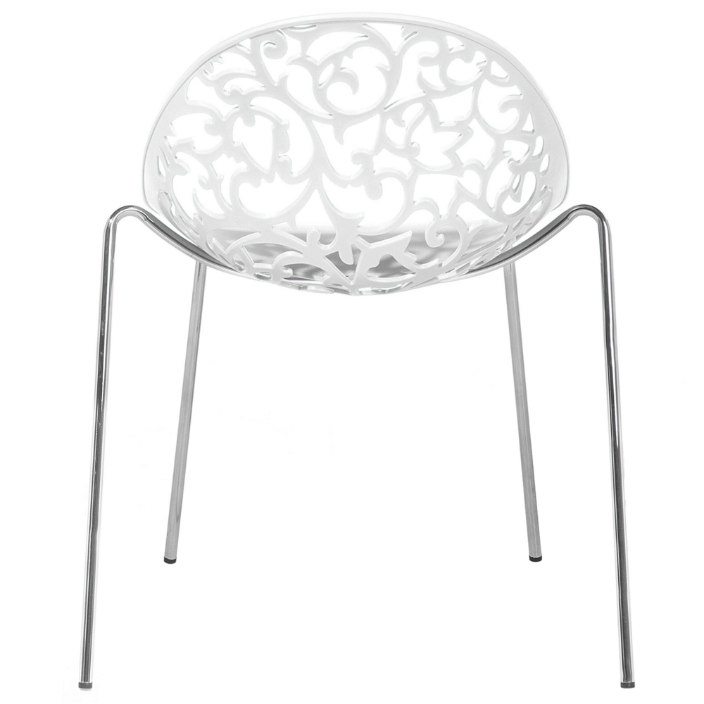 Set di 4 Sedie in Plastica Bianca Schienale Decorativo Traforato