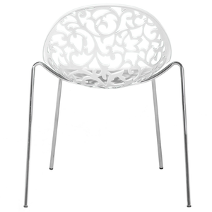 Set di 4 Sedie in Plastica Bianca Schienale Decorativo Traforato