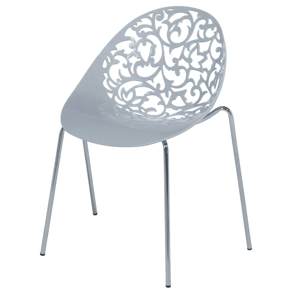 Set di 4 Sedie in Plastica Grigia Schienale Decorativo Traforato