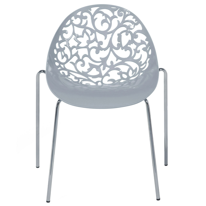 Set di 4 Sedie in Plastica Grigia Schienale Decorativo Traforato