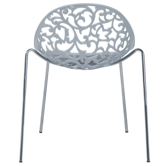Set di 4 Sedie in Plastica Grigia Schienale Decorativo Traforato