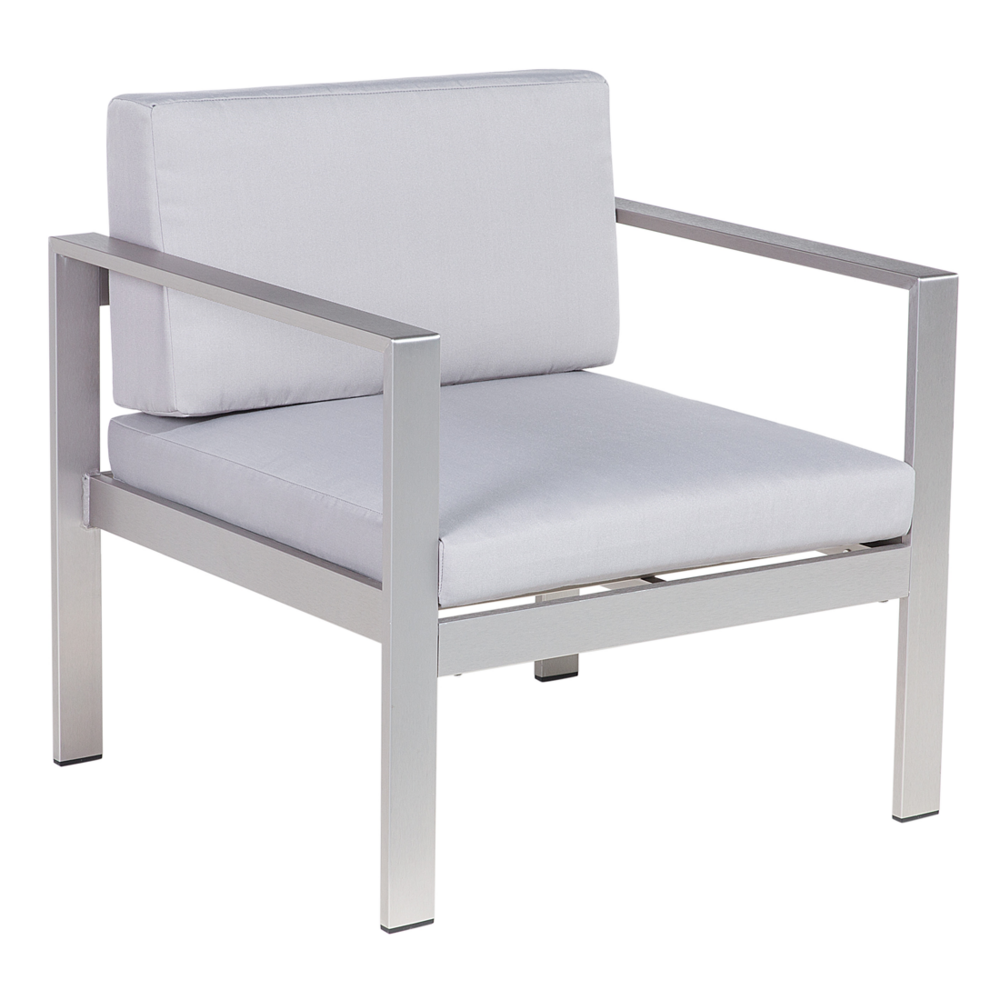 Poltrona da Giardino Struttura in Alluminio Anodizzato Grigio Chiaro per Esterno con Cuscini