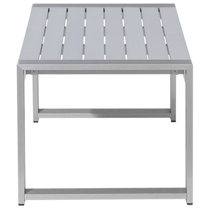 Tavolino da esterno in alluminio grigio chiaro 90 x 50 cm struttura in metallo piano sintetico moderno minimalista