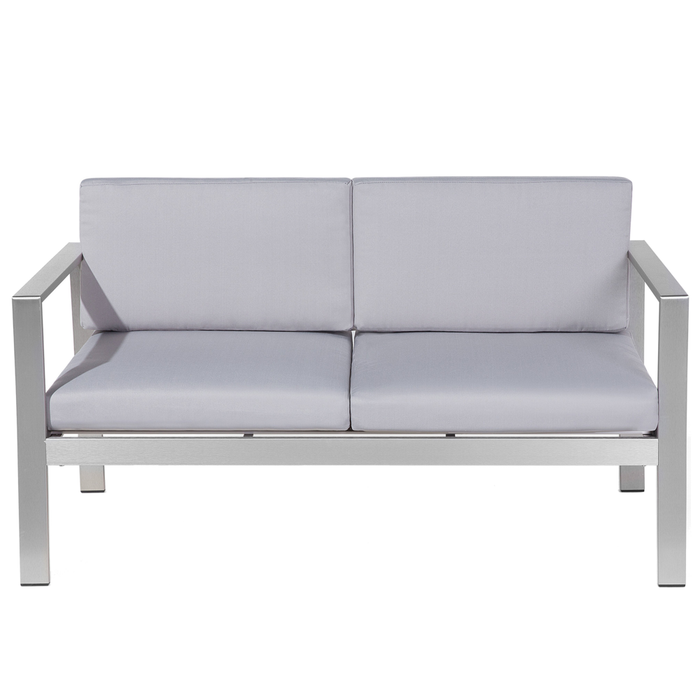Divano da giardino con struttura in alluminio anodizzato grigio chiaro da esterno a 2 posti con cuscini