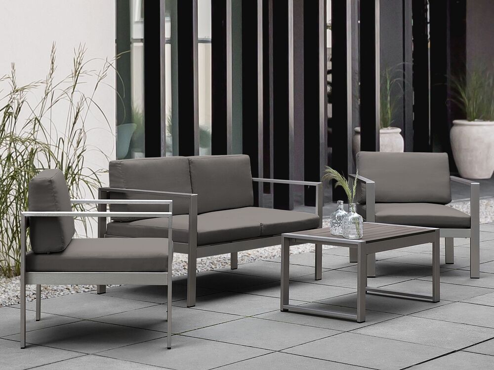 Divano da giardino con struttura in alluminio anodizzato grigio scuro a 2 posti con cuscini