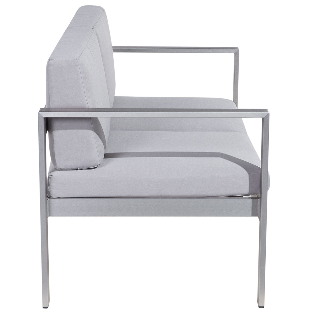 Set da giardino in 4 pezzi divano in legno di plastica grigio con 2 sedie e tavolino da caffè