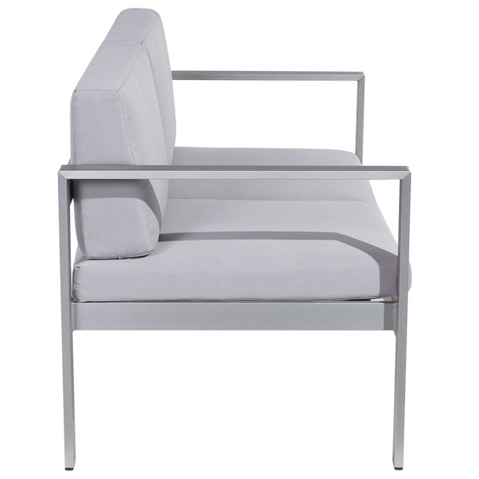 Set da giardino in 4 pezzi divano in legno di plastica grigio con 2 sedie e tavolino da caffè