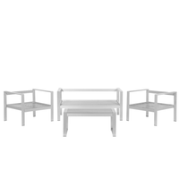 Set da giardino in 4 pezzi divano in legno di plastica grigio scuro con 2 sedie e tavolino da caffè