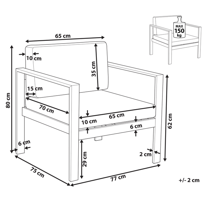 Poltrona da Giardino Struttura in Alluminio Anodizzato Grigio Chiaro per Esterno con Cuscini