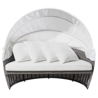 Lettino da giardino bianco e grigio finto rattan con cuscini Tavolino resistente alle intemperie