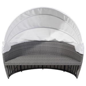 Lettino da giardino bianco e grigio finto rattan con cuscini Tavolino resistente alle intemperie