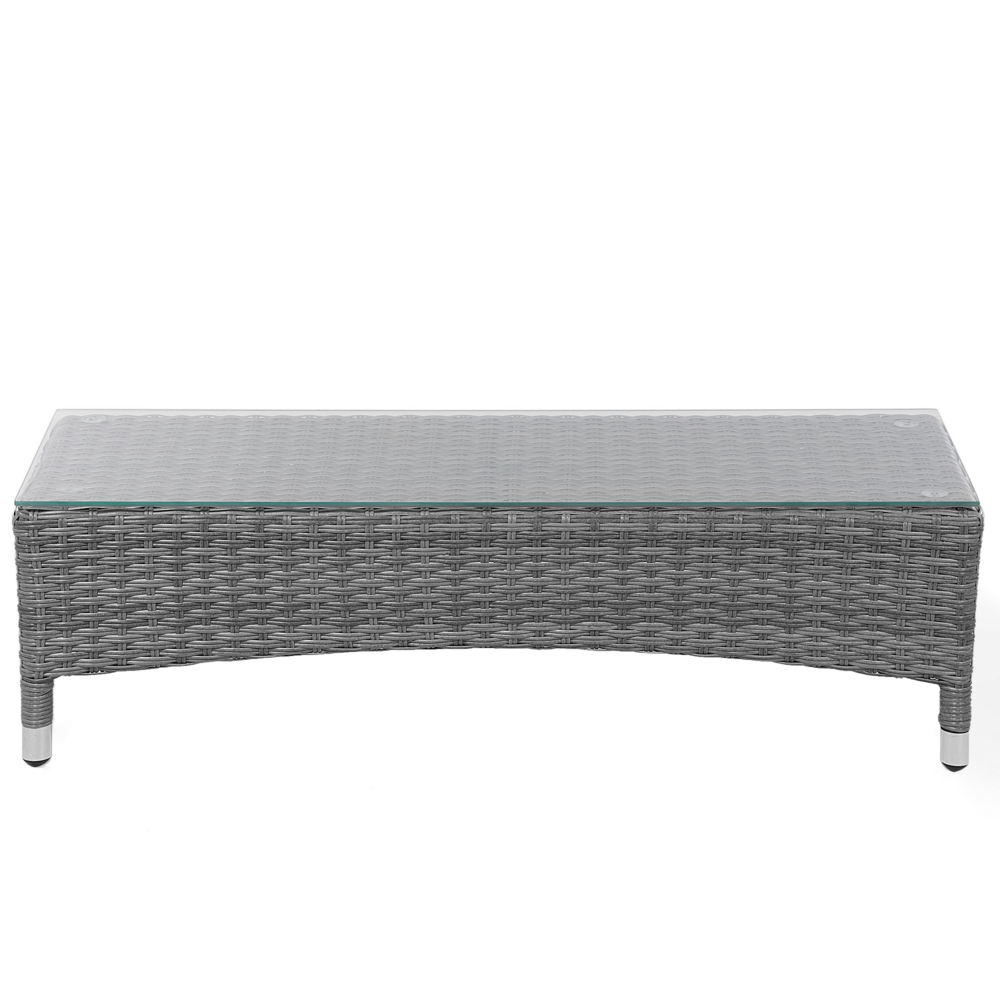 Lettino da giardino bianco e grigio finto rattan con cuscini Tavolino resistente alle intemperie