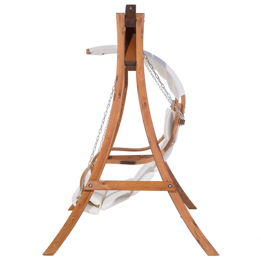 Dondolo da Giardino Struttura in Legno di Larice Tessuto Bianco da Esterno 2 Posti con Baldacchino