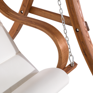 Dondolo da Giardino Struttura in Legno di Larice Tessuto Bianco da Esterno 2 Posti con Baldacchino