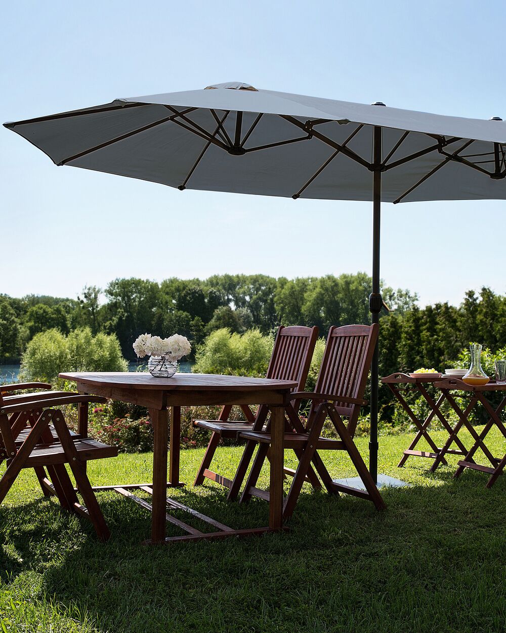 Ombrellone da giardino in tessuto grigio scuro alluminio 247 cm resistente agli agenti atmosferici