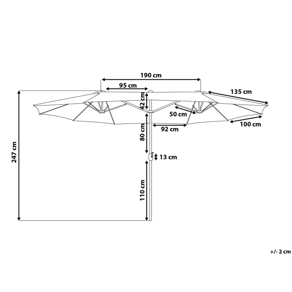 Ombrellone da giardino in tessuto grigio scuro alluminio 247 cm resistente agli agenti atmosferici