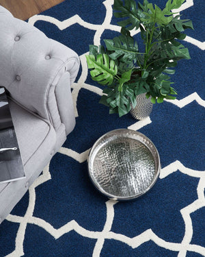 Tappeto tappetino Lana Blu 80 x 150 cm Traliccio Motivo Quadrifoglio Trapuntato a Mano Orientale Trifoglio Marocchino