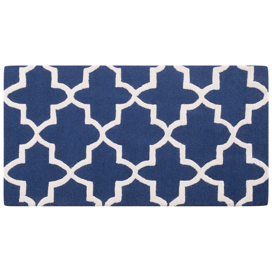 Tappeto tappetino Lana Blu 80 x 150 cm Traliccio Motivo Quadrifoglio Trapuntato a Mano Orientale Trifoglio Marocchino