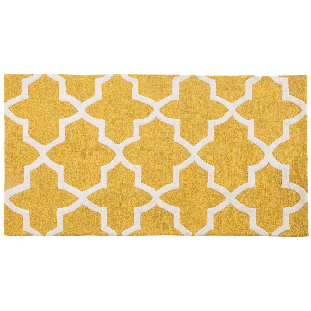 Tappeto tappetino Giallo Lana 80 x 150 cm Traliccio Motivo Quadrifoglio Trapuntato a Mano Orientale Marocchino Trifoglio