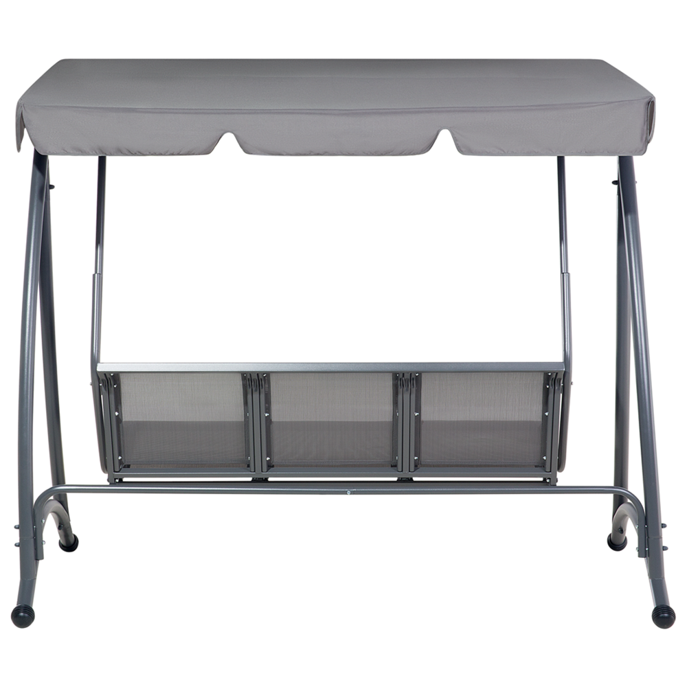 Altalena per patio con struttura in acciaio a rete grigia dondolo a 3 posti