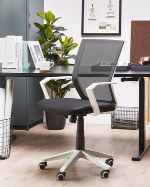 Sedia da Ufficio Rete di Nylon di colore Nero Struttura Bianca Girevole Regolabile home office
