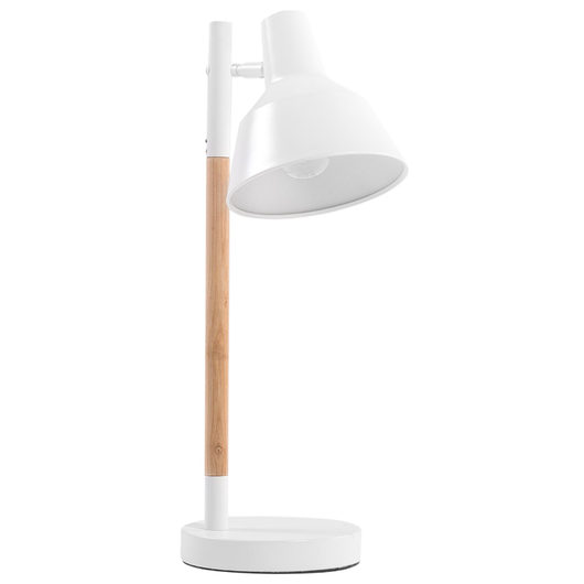 Lampada da Tavolo in Metallo Bianco 53H cm Luce Gamba in Frassino Paralume Regolabile Minimalista