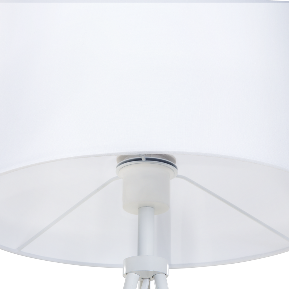 Lampada da terra in metallo bianco 149 cm treppiede paralume in policotone con paralume a tamburo dal design moderno