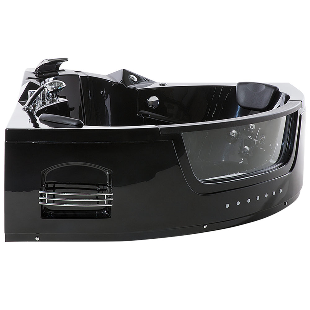 Punti Massaggio Vasca Angolare Nero Sanitario Acrilico e Vetro 215 x 155 cm