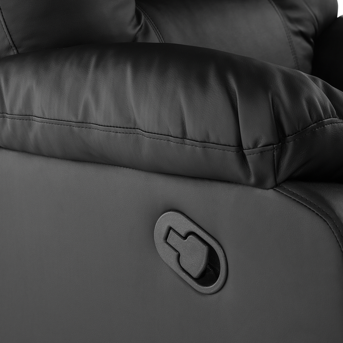 Sedia reclinabile in ecopelle nera con schienale e poggiapiedi regolabili manualmente