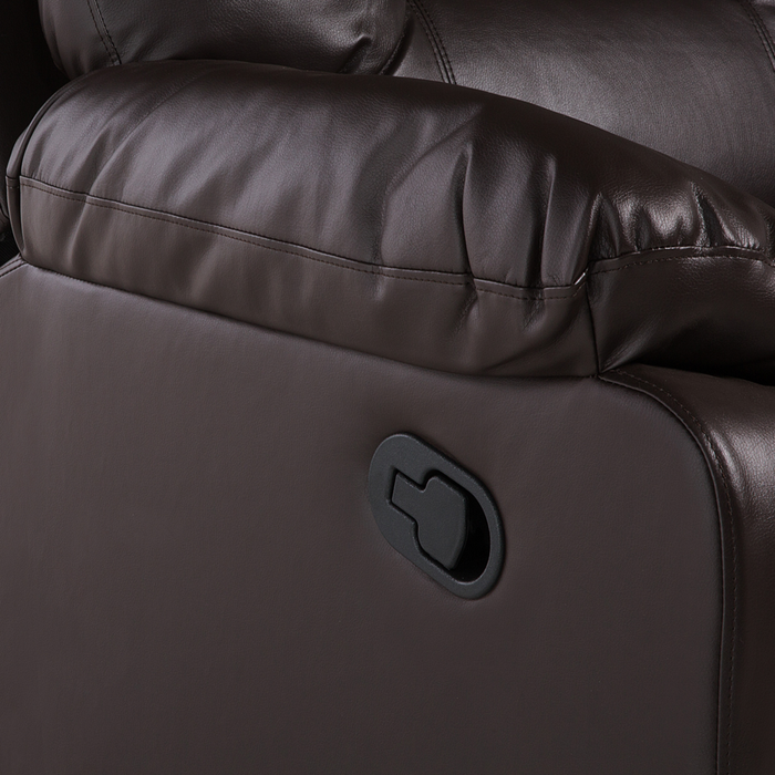 Divano reclinabile in ecopelle marrone a 3 posti con schienale e poggiapiedi regolabili manualmente