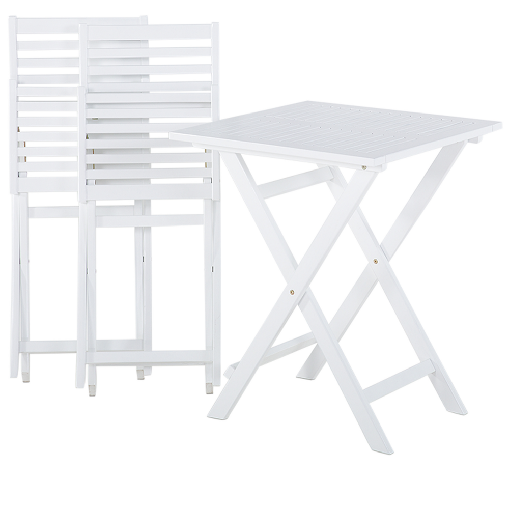 Set da bistrot 3 pezzi in legno massello di acacia bianco cuscini gialli a doghe pieghevoli design scandinavo moderno